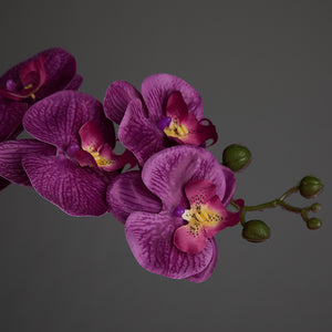 Artificial Triple Purple Orchid in Cubic Glass Vase