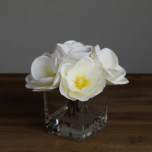 Artificial Magnolia Arrangement in Cubic Glass Vase