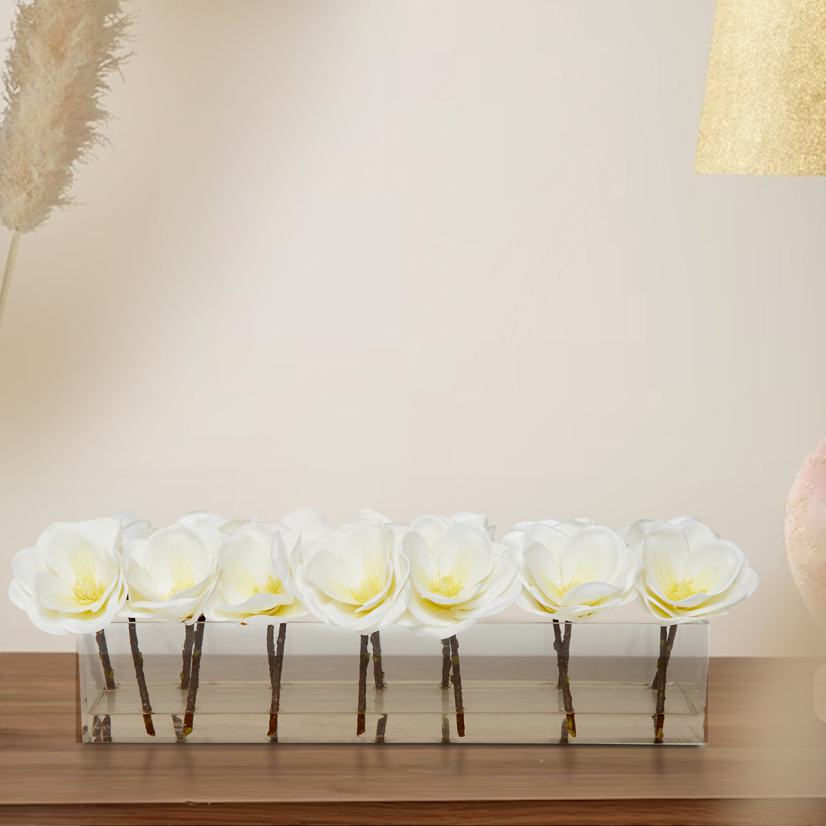 Rectangular Magnolia Arrangement in Acrylic Vase